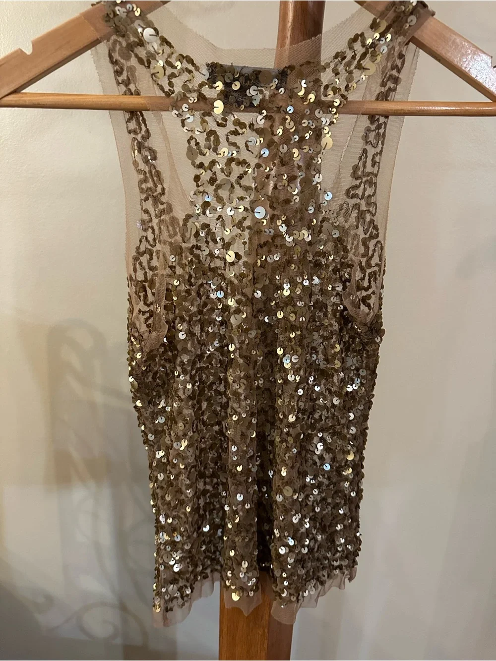 Arden B Gold Sequin Mesh Tank Top